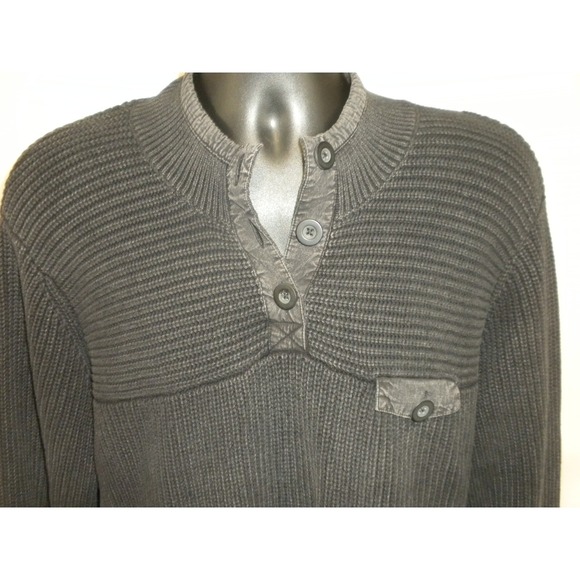 Orvis Henley Sweater Mens XL Black Fisherman Rib Knit Outdoor Gorpcore Hiking - Picture 3 of 14